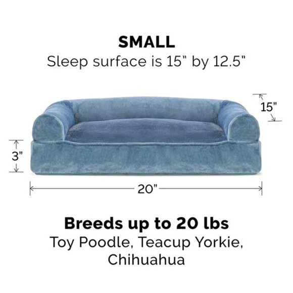 Faux Fur & Velvet Sofa-Style Fiberfill Pillow Dog Bed - Harbor Blue, Small - Picture 2 of 2